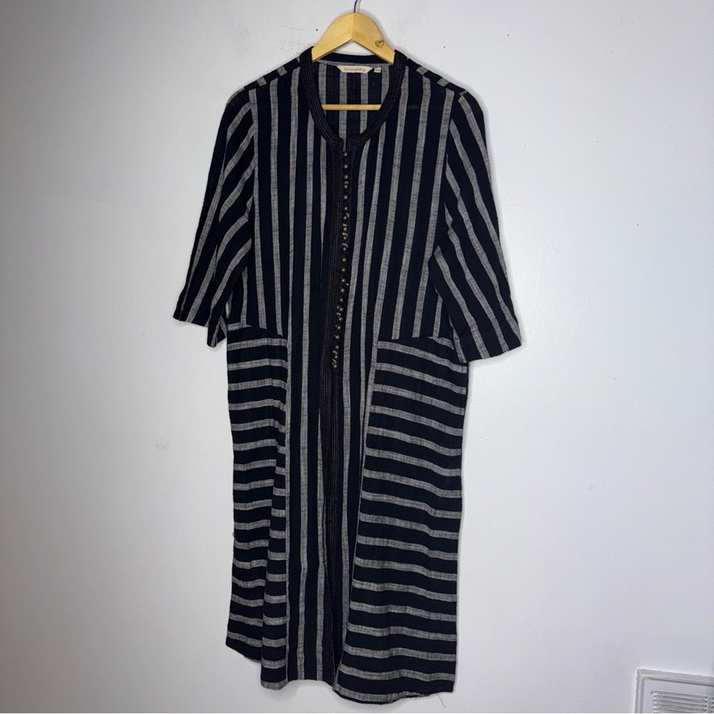 Soft surroundings Striped maxi tunic robe duster Kaftan‎ kimono, Black PL